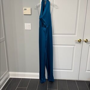 New With Tags Aidan by Aidan Mattox Teal Metallic Jumpsuit